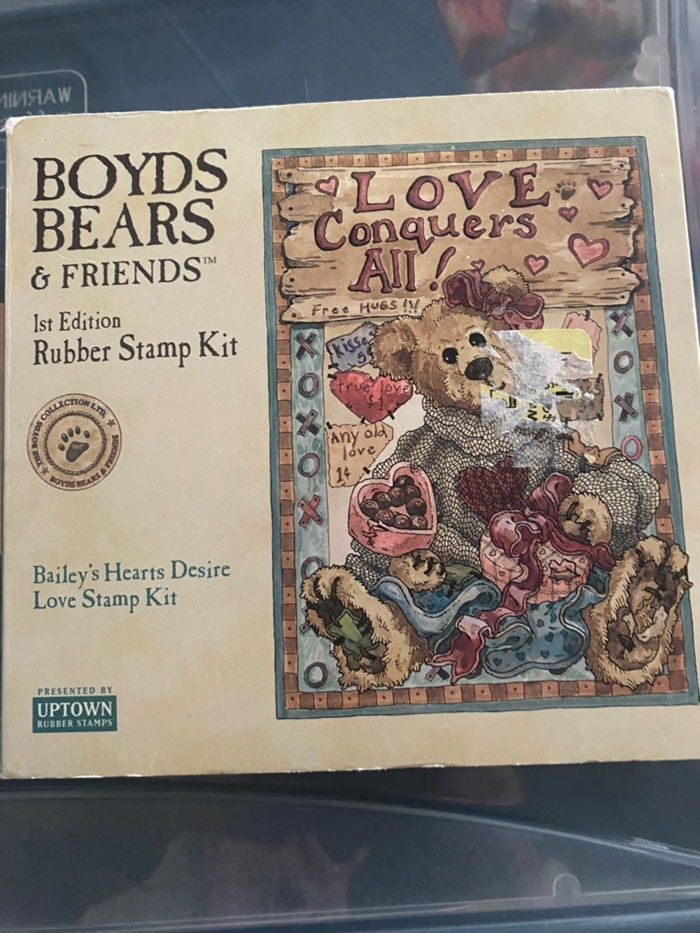 Boyds Bears Rubber Stamp Set Boxed Love Conquers All stamps ink color pencils